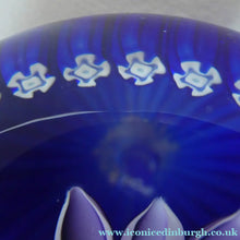 Load image into Gallery viewer, Scottish Paperweight by Peter McDougall Glass Studio. With Studio Cane on the Base with lilac lampwork flower 
