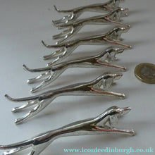 Load image into Gallery viewer, Collectable Vintage Set of SIX Silver Plate Knife Rests in the form of Running Dogs
