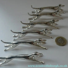Load image into Gallery viewer, Collectable Vintage Set of SIX Silver Plate Knife Rests in the form of Running Dogs
