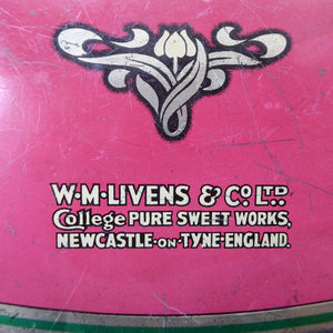 Rare Early 20th Century Art Nouveau Large Toffee Tin - College Boy Assortment by W M Livens & Co Ltd (Newcastle)