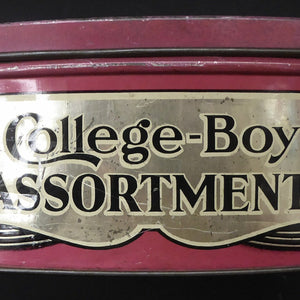 Rare Early 20th Century Art Nouveau Large Toffee Tin - College Boy Assortment by W M Livens & Co Ltd (Newcastle)