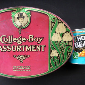 Rare Early 20th Century Art Nouveau Large Toffee Tin - College Boy Assortment by W M Livens & Co Ltd (Newcastle)