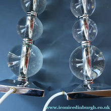 Load image into Gallery viewer, Contemporary Design. Top Quality HEATHFIELD &amp; Co PAIR of Tall Table Lamps with Columns of Cystal Balls &amp; Chrome Base
