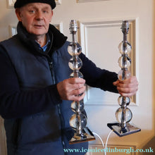 Load image into Gallery viewer, Contemporary Design. Top Quality HEATHFIELD &amp; Co PAIR of Tall Table Lamps with Columns of Cystal Balls &amp; Chrome Base
