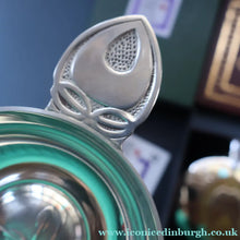 Load image into Gallery viewer, Contemporary Scottish Collectables. "Dimple" Round Hip Flask &amp; Pewter Rennie Mackintosh Quaich. Both Boxed
