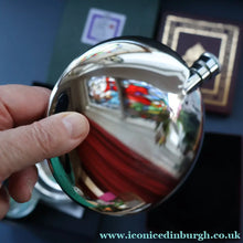 Load image into Gallery viewer, Contemporary Scottish Collectables. "Dimple" Round Hip Flask &amp; Pewter Rennie Mackintosh Quaich. Both Boxed
