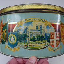 Load image into Gallery viewer, HUGE Vintage 1930s Co-op Commemorative CORONATION  Biscuit Tin for George VI and Queen Elizabeth
