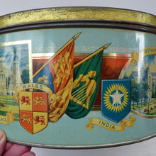 Load image into Gallery viewer, HUGE Vintage 1930s Co-op Commemorative CORONATION  Biscuit Tin for George VI and Queen Elizabeth
