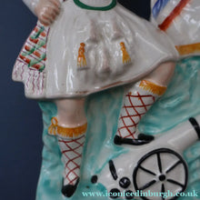 Load image into Gallery viewer, CRIMEAN WAR Interest. 1850s Antique Staffordshire Figurine of a Scottish Soldier with Raised Flag. SCOTLAND'S PRIDE
