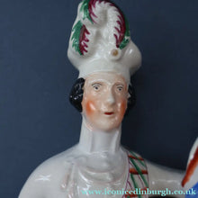 Load image into Gallery viewer, CRIMEAN WAR Interest. 1850s Antique Staffordshire Figurine of a Scottish Soldier with Raised Flag. SCOTLAND'S PRIDE
