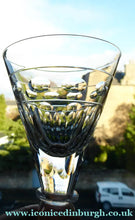 Load image into Gallery viewer, CUMBRIA CRYSTAL. Pair of Top Quality Tall Glass Wine Goblets: Downton Abbey Style. 7 inches in height - VINTAGE CRYSTAL
