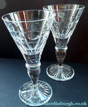 Load image into Gallery viewer, CUMBRIA CRYSTAL. Pair of Top Quality Tall Glass Wine Goblets: Downton Abbey Style. 7 inches in height - VINTAGE CRYSTAL
