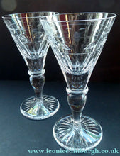 Load image into Gallery viewer, CUMBRIA CRYSTAL. Pair of Top Quality Tall Glass Wine Goblets: Downton Abbey Style. 7 inches in height - VINTAGE CRYSTAL
