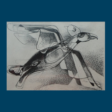 Load image into Gallery viewer, ORIGINAL 1940s German Lithograph by Curt Lahs (1893- 1958). "Flying Bird". Pencil Signed
