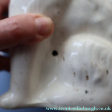 Load image into Gallery viewer, Cute Little Pair of Antique Staffordshire Pottery Mantle Cats with Blue Bows; c 1900
