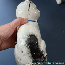 Load image into Gallery viewer, Cute Little Pair of Antique Staffordshire Pottery Mantle Cats with Blue Bows; c 19000
