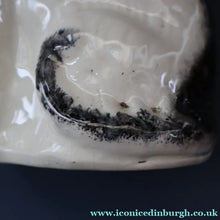 Load image into Gallery viewer, Cute Little Pair of Antique Staffordshire Pottery Mantle Cats with Blue Bows; c 1900
