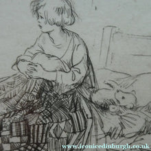 Load image into Gallery viewer, Cute Original Etching by EILEEN ALICE SOPER (1905 - 1990). Bedtime. Published 1922. Signed in Pencil
