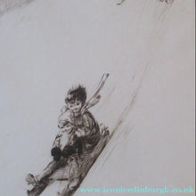Load image into Gallery viewer, 1920s Original Eileen Soper Etching Tobogganing Pencil Signed
