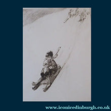 Load image into Gallery viewer, Cute Original Etching by EILEEN ALICE SOPER (1905 - 1990). Entitled Tobogganing  Signed in Pencil
