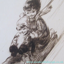 Load image into Gallery viewer, 1920s Original Eileen Soper Etching Tobogganing Pencil Signed
