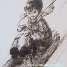 Load image into Gallery viewer, 1920s Original Eileen Soper Etching Tobogganing Pencil Signed
