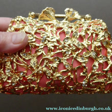 Load image into Gallery viewer, Vintage GOLD Minaudierie Bag or Purse; with Gold Casing Embellished with Diamante &amp; Pink Fabric
