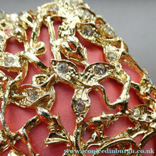Load image into Gallery viewer, Vintage GOLD Minaudierie Bag or Purse; with Gold Casing Embellished with Diamante &amp; Pink Fabric
