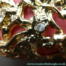 Load image into Gallery viewer, Vintage GOLD Minaudierie Bag or Purse; with Gold Casing Embellished with Diamante &amp; Pink Fabric
