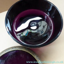 Load image into Gallery viewer, Moser Karlsbad AMETHYST GLASS Lidded Trinket Box with Four Ball Feet. Battle of the Centaurs. SIGNED
