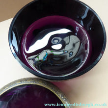 Load image into Gallery viewer, Moser Karlsbad AMETHYST GLASS Lidded Trinket Box with Four Ball Feet. Battle of the Centaurs. SIGNED
