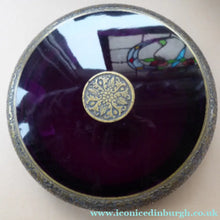 Load image into Gallery viewer, Moser Karlsbad AMETHYST GLASS Lidded Trinket Box with Four Ball Feet. Battle of the Centaurs. SIGNED
