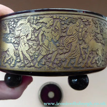 Load image into Gallery viewer, Moser Karlsbad AMETHYST GLASS Lidded Trinket Box with Four Ball Feet. Battle of the Centaurs. SIGNED
