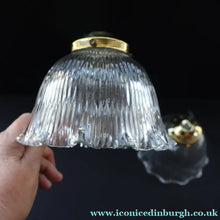Load image into Gallery viewer, Fine Vintage HOLOPHANE Style Ribbed Glass Pendant Lamp Shade with Brass Hanging Fitment
