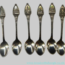 Load image into Gallery viewer, DANISH SILVER PLATE. Set of Six Vintage Souvenir Spoons. Copenhagen Finial designs by Axel Prip with Lighthouse Mark
