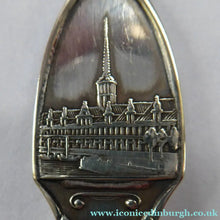 Load image into Gallery viewer, DANISH SILVER PLATE. Set of Six Vintage Souvenir Spoons. Copenhagen Finial designs by Axel Prip with Lighthouse Mark
