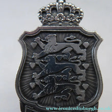 Load image into Gallery viewer, DANISH SILVER PLATE. Vintage Souvenir Cake Slice or Server. Danish Coat of Arms Design by Axel Prip
