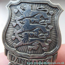 Load image into Gallery viewer, DANISH SILVER PLATE. Vintage Souvenir Cake Slice or Server. Danish Coat of Arms Design by Axel Prip
