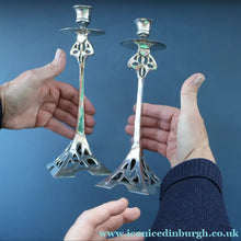 Load image into Gallery viewer, Decorative Silver Plate Pair of Vintage ART NOUVEAU WMF Style of Candlesticks
