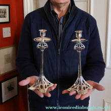 Load image into Gallery viewer, Decorative Silver Plate Pair of Vintage ART NOUVEAU WMF Style of Candlesticks
