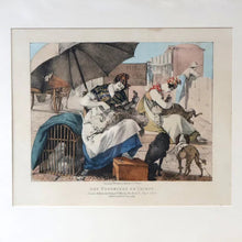 Load image into Gallery viewer, RARE 1820s Hand-Coloured Lithograph by J.J. Chalon. "Les Tondeuses de Chiens" (Dog Groomers)
