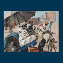 Load image into Gallery viewer, RARE 1820s Hand-Coloured Lithograph by J.J. Chalon. "Les Tondeuses de Chiens" (Dog Groomers)

