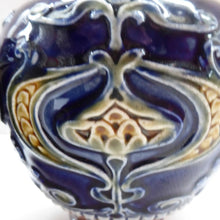Load image into Gallery viewer, VICTORIAN. Matching Pair of ROYAL DOULTON LAMBETH Tube Lined Art Nouveau Faience Bottle / Trumpet Vases
