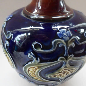 VICTORIAN. Matching Pair of ROYAL DOULTON LAMBETH Tube Lined Art Nouveau Faience Bottle / Trumpet Vases