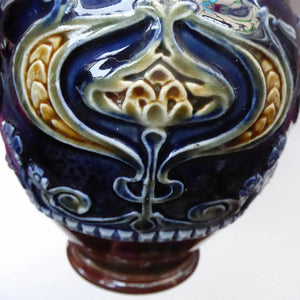 VICTORIAN. Matching Pair of ROYAL DOULTON LAMBETH Tube Lined Art Nouveau Faience Bottle / Trumpet Vases