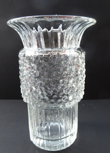 Load image into Gallery viewer, Vintage Clear Glass Vase with Trumpet Shaped Rim and Dimpled Neck; Probably Czech Sklo
