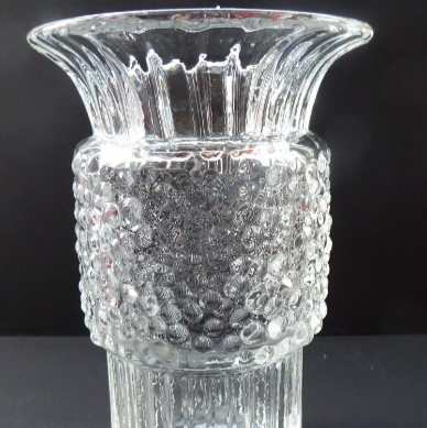 Vintage Clear Glass Vase with Trumpet Shaped Rim and Dimpled Neck; Probably Czech Sklo