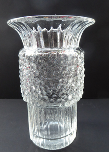 Vintage Clear Glass Vase with Trumpet Shaped Rim and Dimpled Neck; Probably Czech Sklo