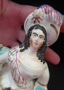 Antique Victorian Staffordshire Figurine. Lady Playing a Concertina with Lamb at her Feet