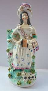 Antique Victorian Staffordshire Figurine. Lady Playing a Concertina with Lamb at her Feet